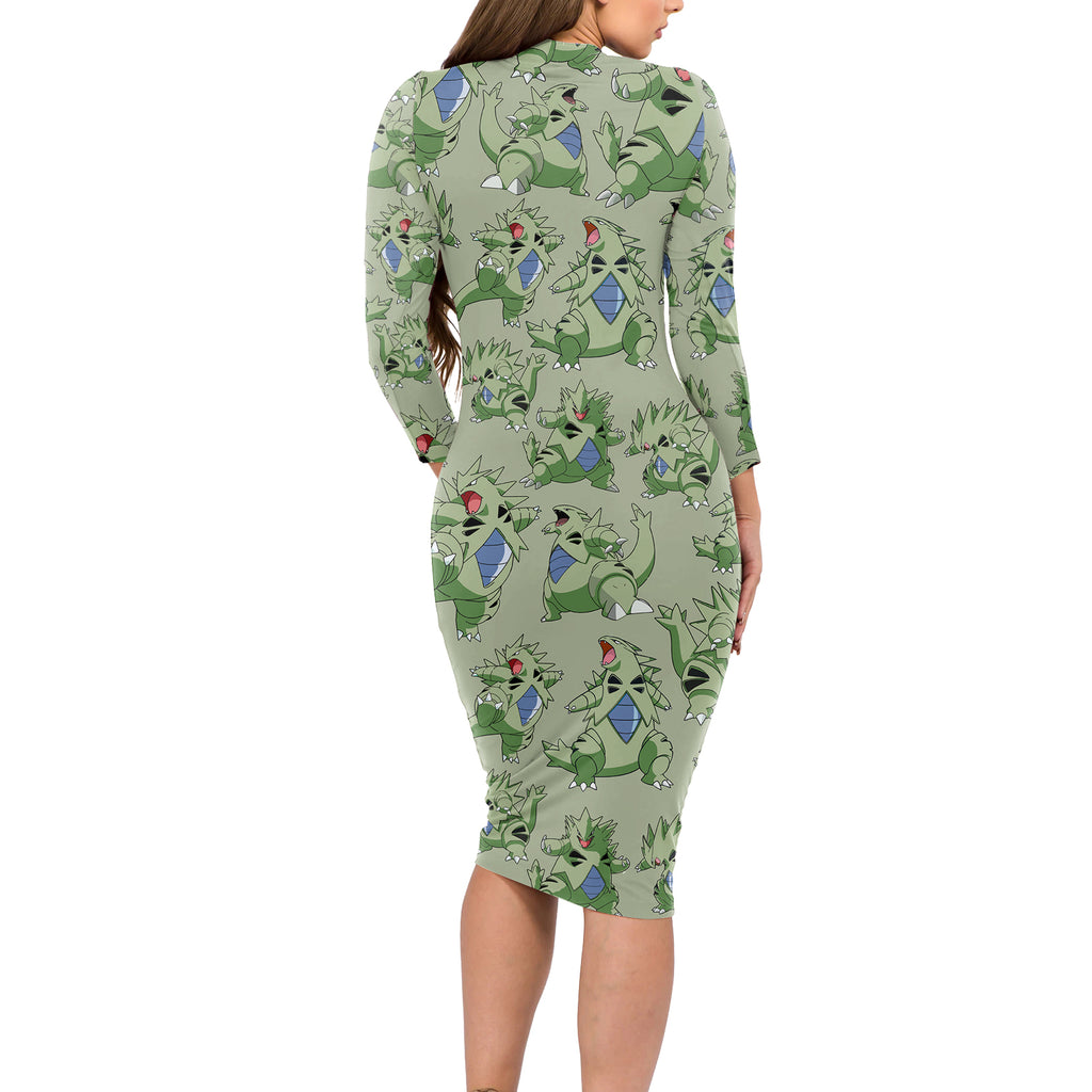 Tyranitar Pattern Style Long Sleeve Bodycon Dress