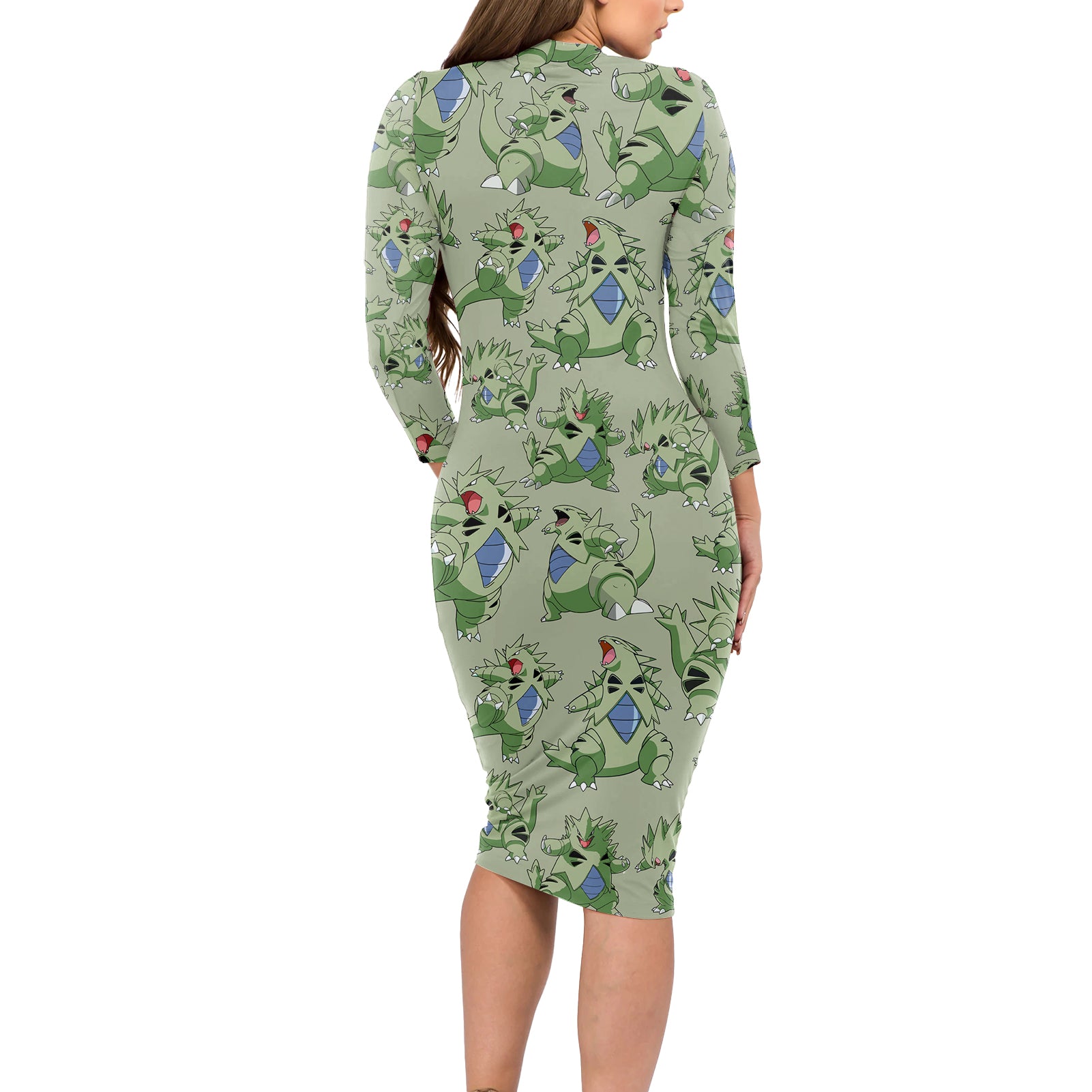 Tyranitar Pattern Style Long Sleeve Bodycon Dress