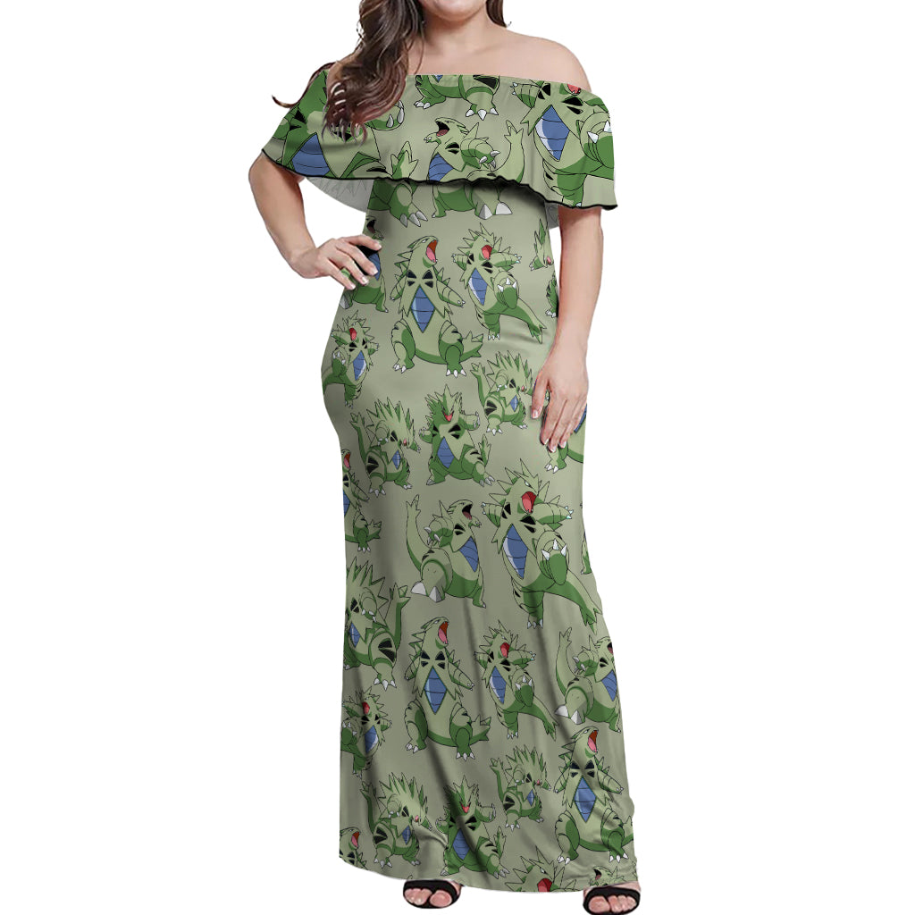 Tyranitar Pattern Style Off Shoulder Maxi Dress