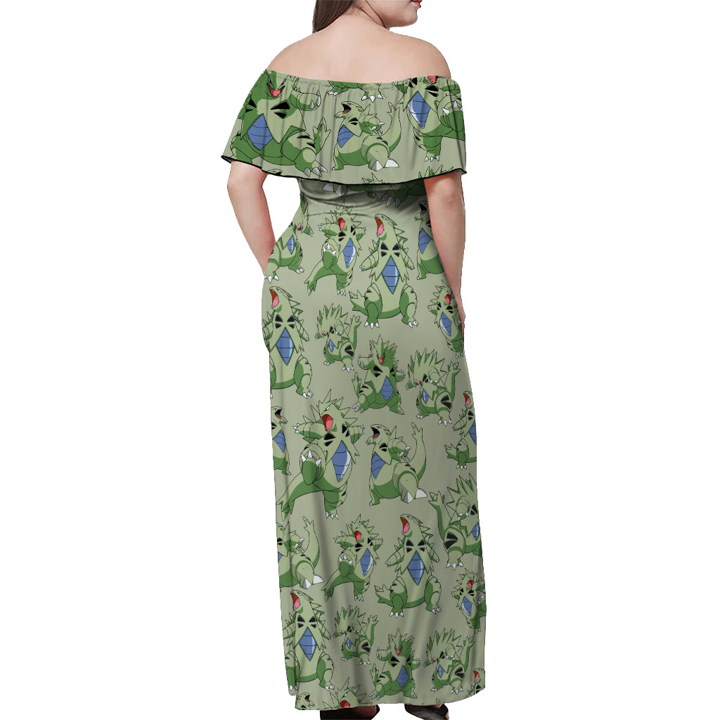 Tyranitar Pattern Style Off Shoulder Maxi Dress