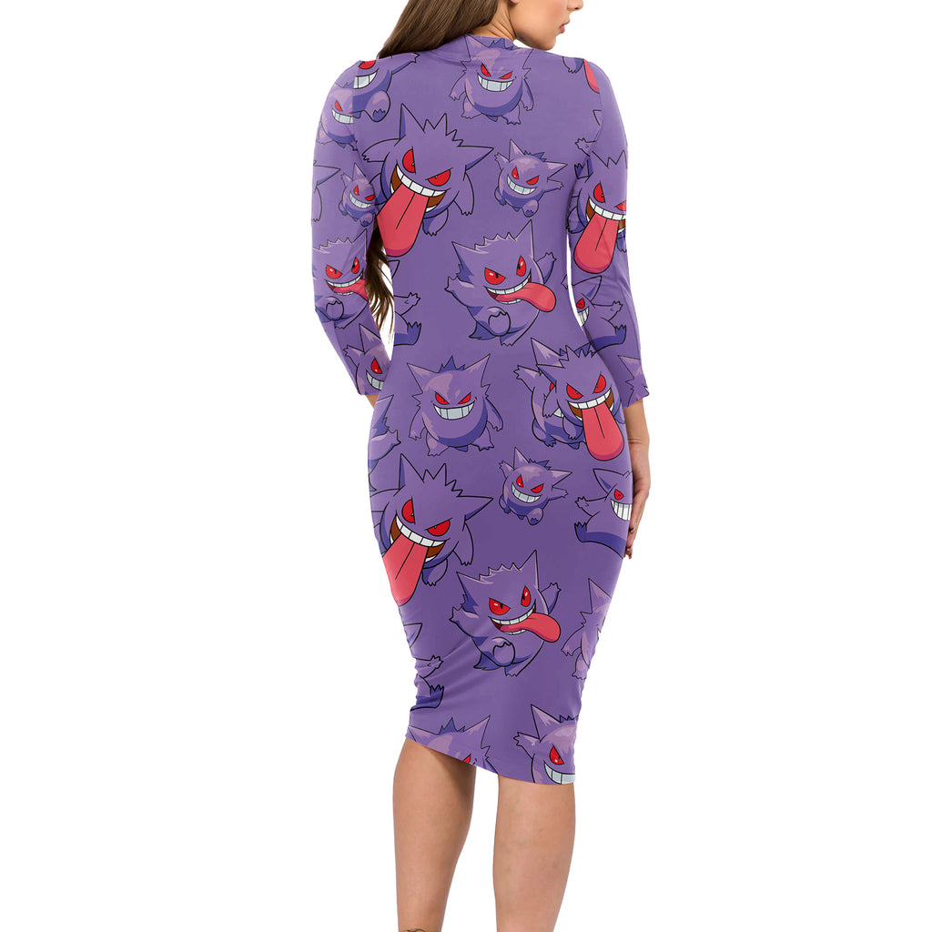 Gengar Clothes Pattern Style Long Sleeve Bodycon Dress