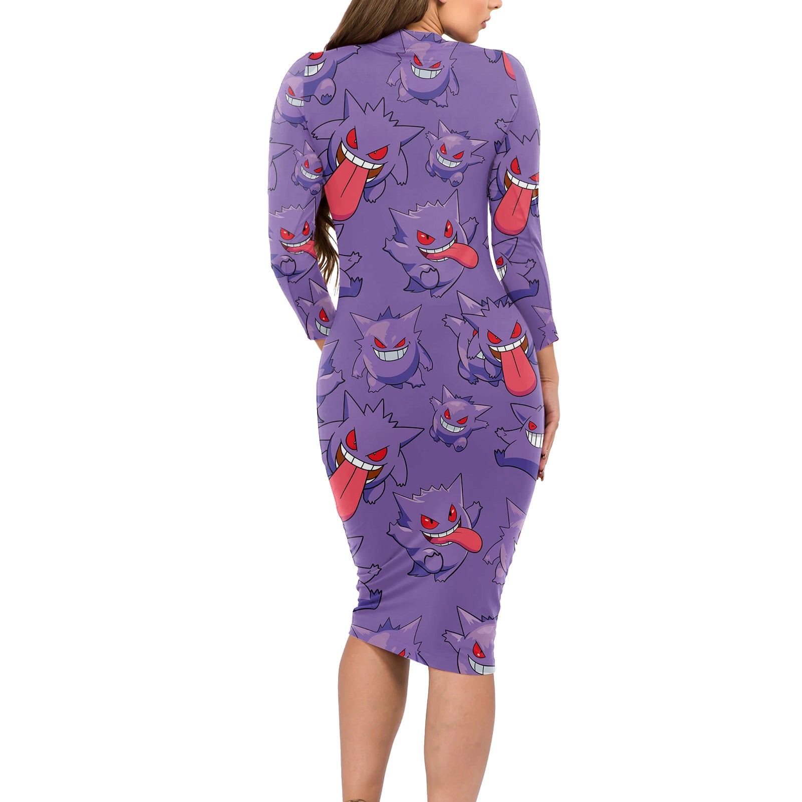 Gengar Clothes Pattern Style Long Sleeve Bodycon Dress