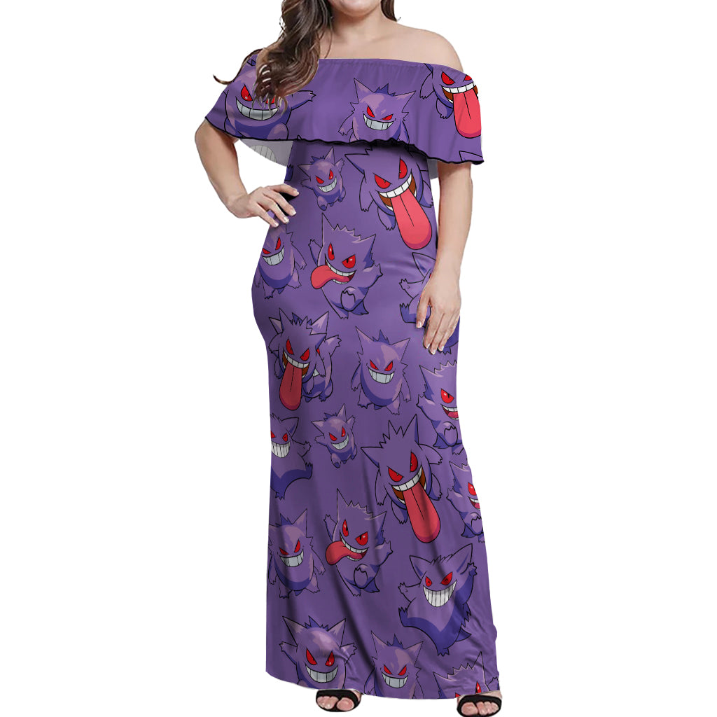 Gengar Clothes Pattern Style Off Shoulder Maxi Dress