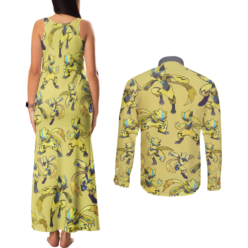 Zeraora Pattern Style Couples Matching Tank Maxi Dress and Long Sleeve Button Shirt