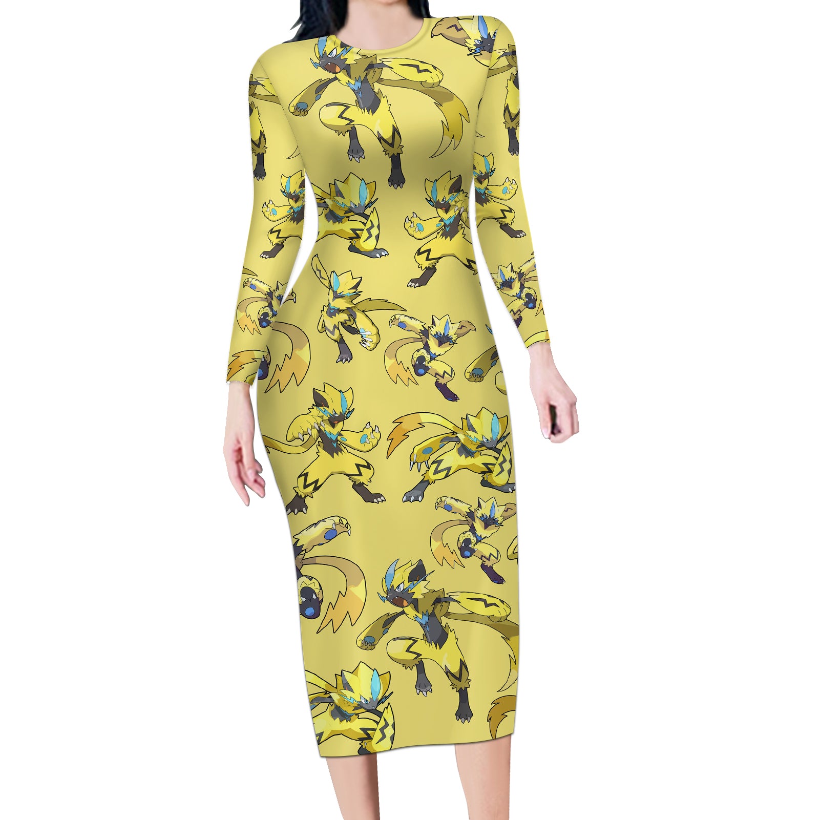 Zeraora Pattern Style Long Sleeve Bodycon Dress