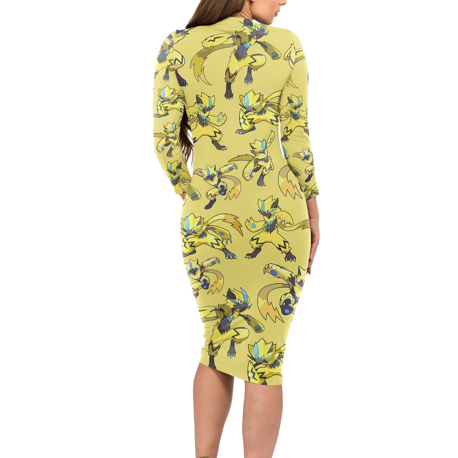 Zeraora Pattern Style Long Sleeve Bodycon Dress