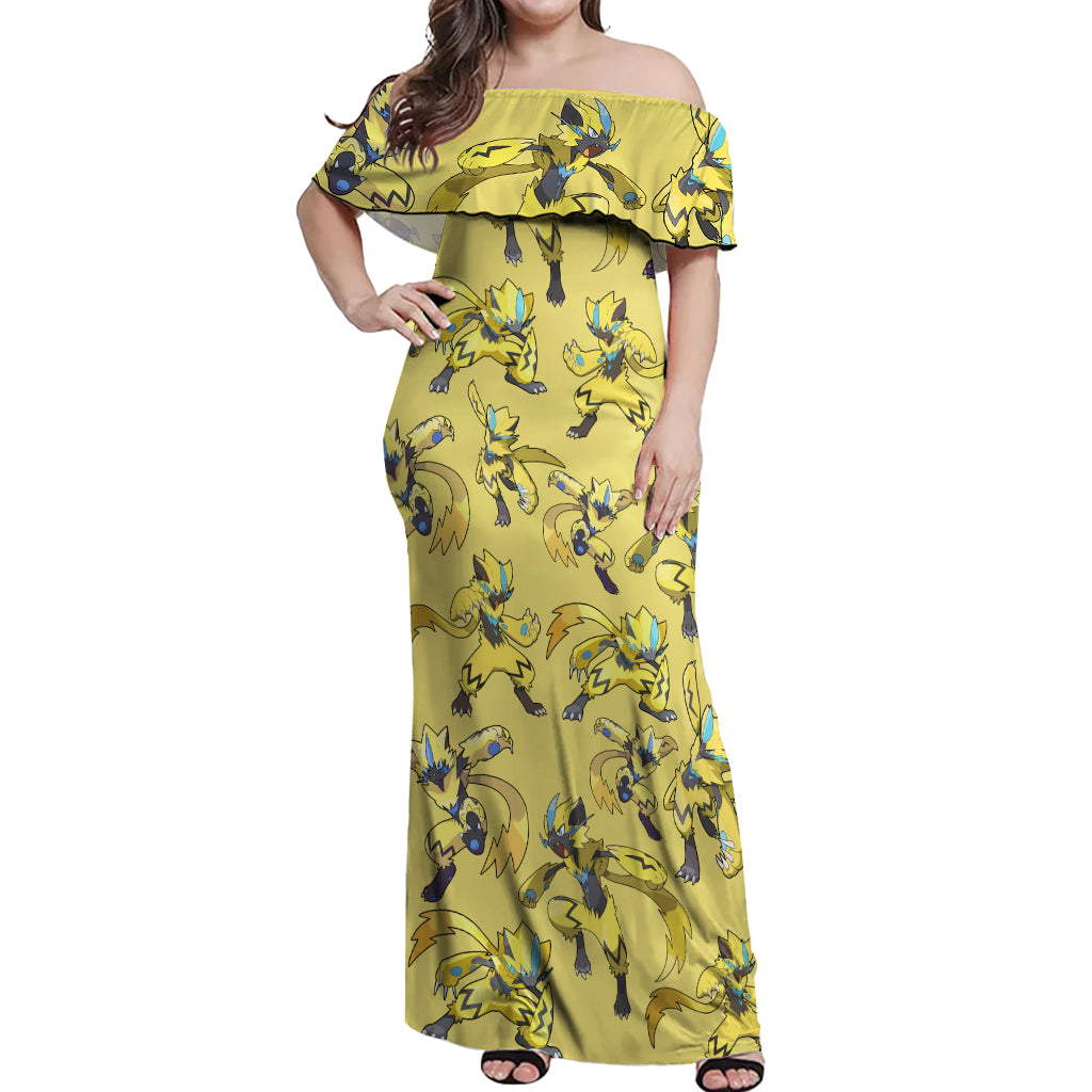 Zeraora Pattern Style Off Shoulder Maxi Dress