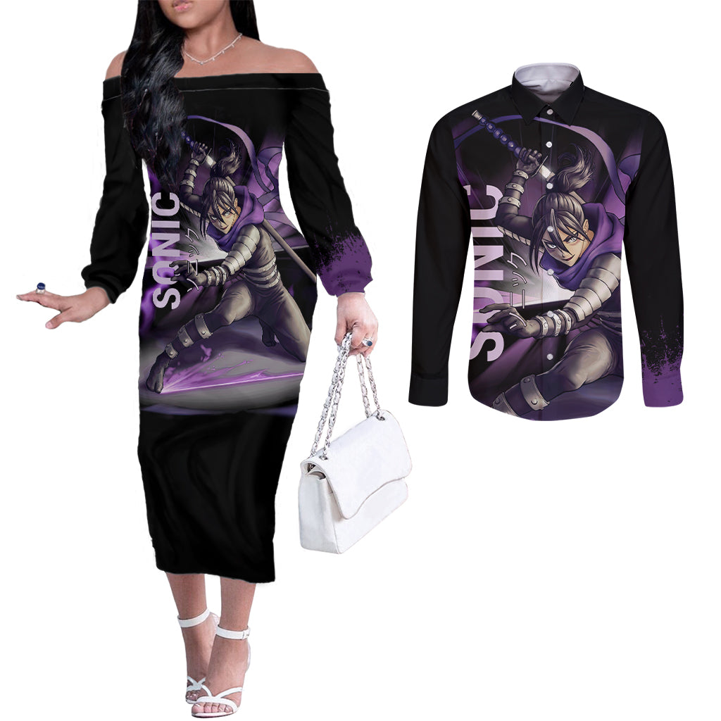Sonic - One Puch Man Couples Matching Off The Shoulder Long Sleeve Dress and Long Sleeve Button Shirt