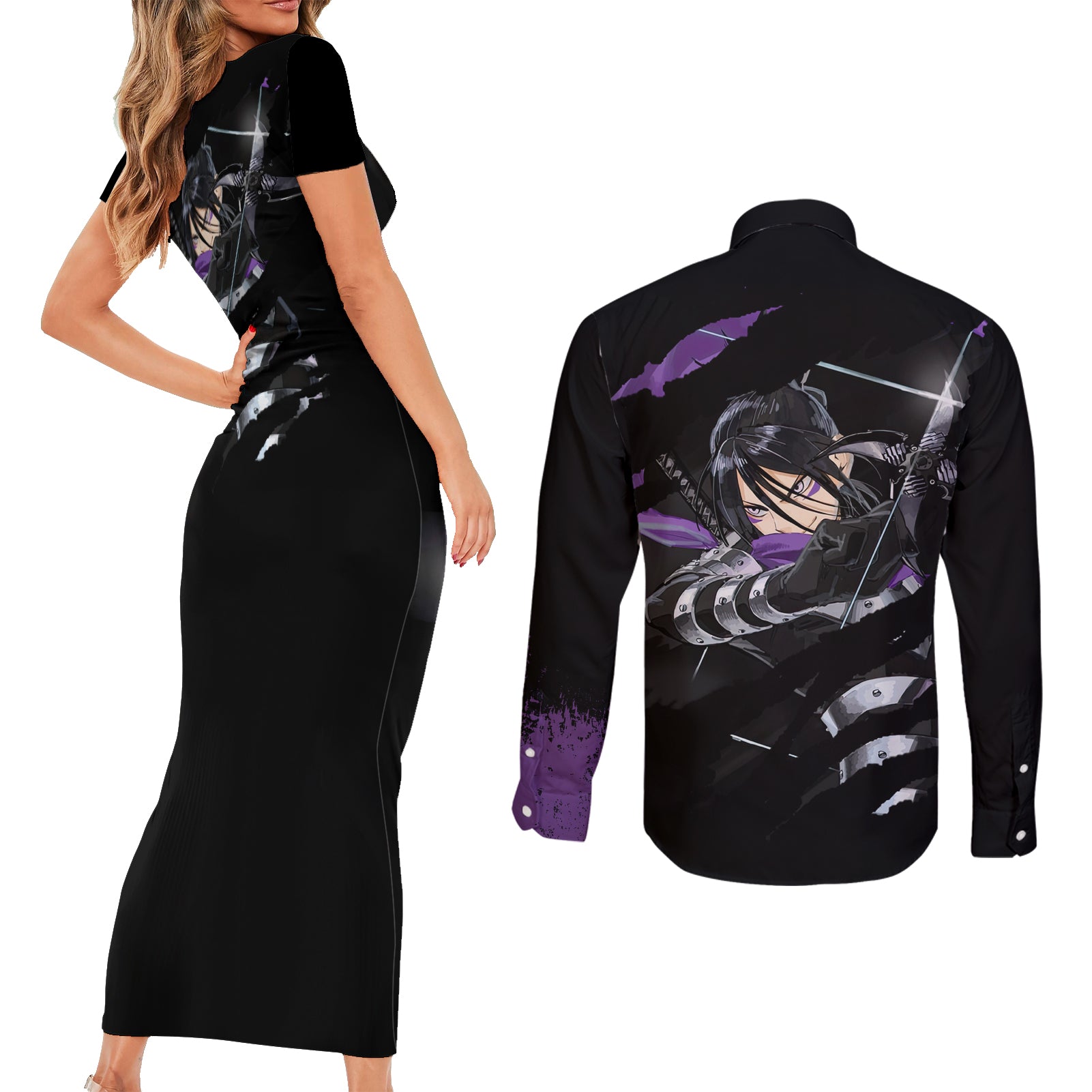 Sonic - One Puch Man Couples Matching Short Sleeve Bodycon Dress and Long Sleeve Button Shirt
