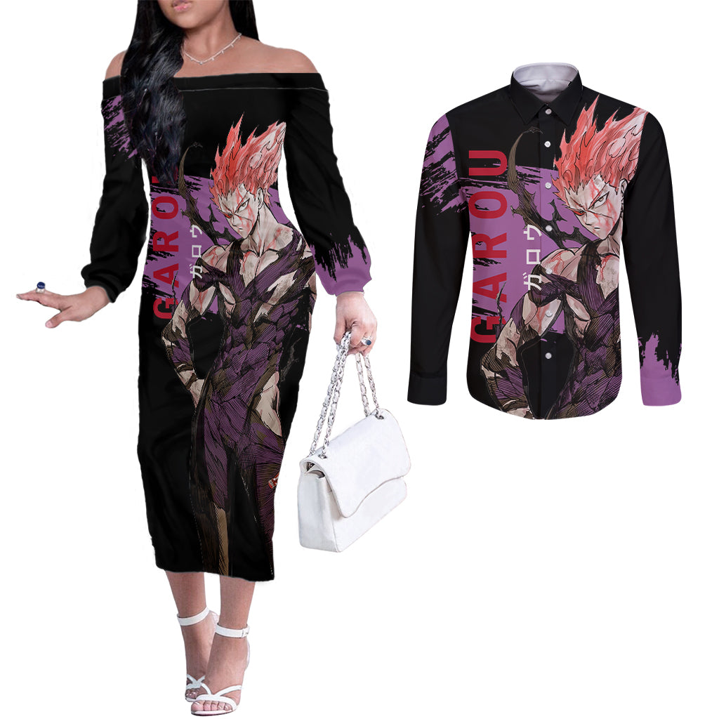 Garou - Anime OPM Couples Matching Off The Shoulder Long Sleeve Dress and Long Sleeve Button Shirt