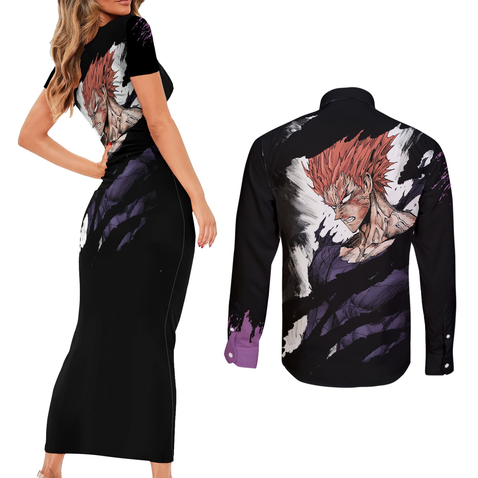 Garou - Anime OPM Couples Matching Short Sleeve Bodycon Dress and Long Sleeve Button Shirt