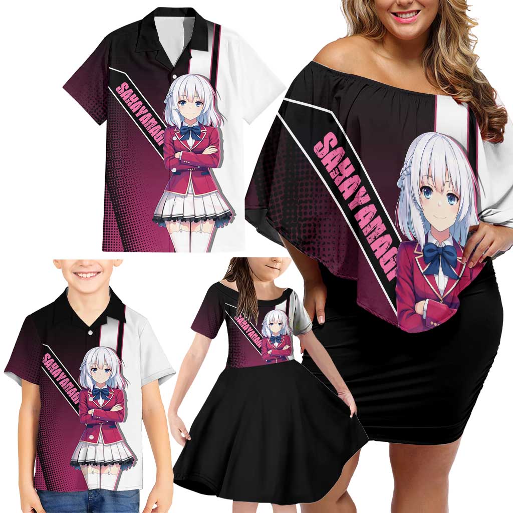 Arisu Sakayanagi Family Matching Off Shoulder Short Dress and Hawaiian Shirt Refined High-Class Anime Style