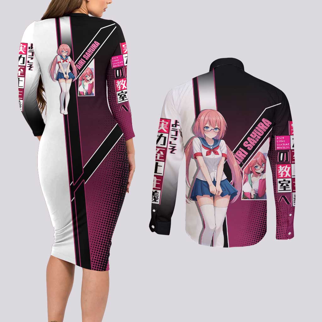 Airi Sakura Couples Matching Long Sleeve Bodycon Dress and Long Sleeve Button Shirt Shy Moe-Inspired Anime Style
