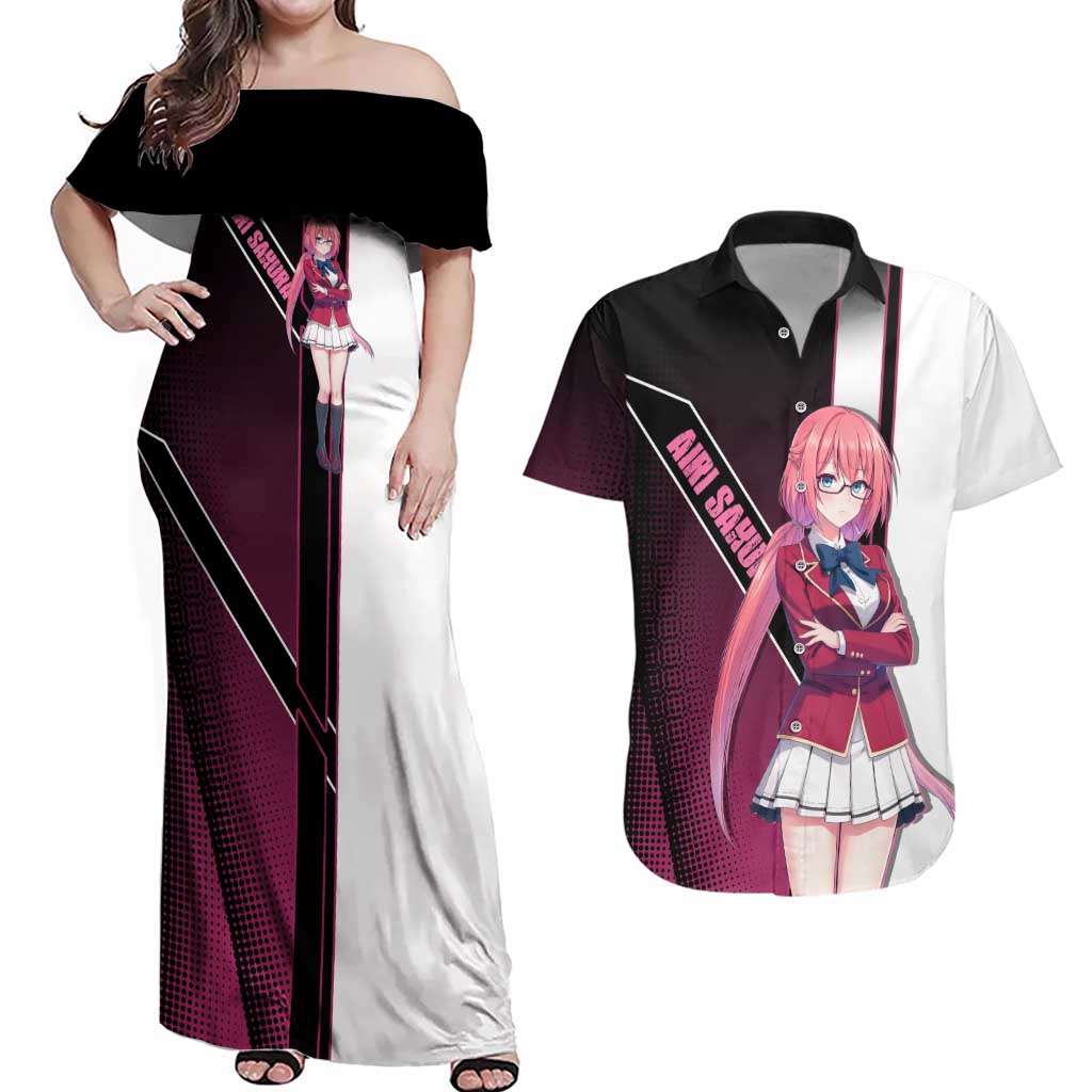 Airi Sakura Couples Matching Off Shoulder Maxi Dress and Hawaiian Shirt Shy Moe-Inspired Anime Style