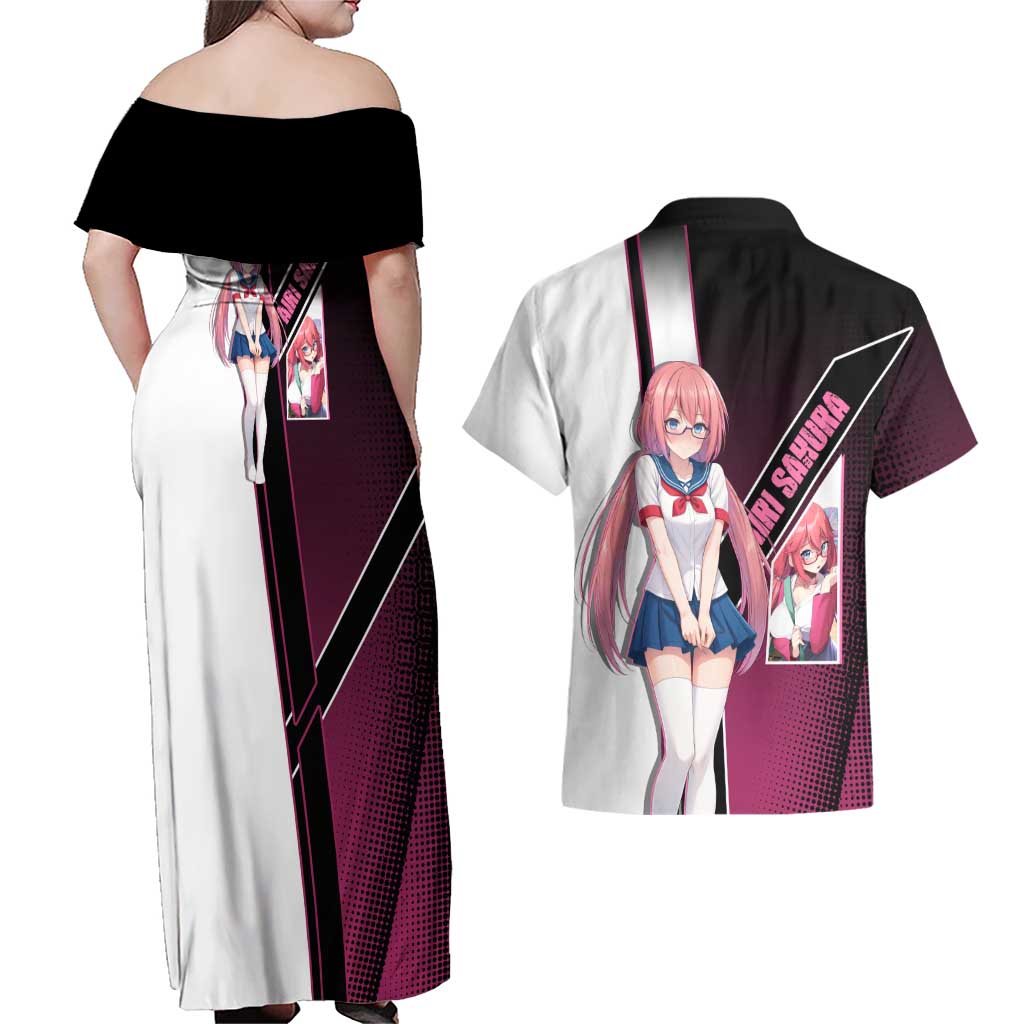 Airi Sakura Couples Matching Off Shoulder Maxi Dress and Hawaiian Shirt Shy Moe-Inspired Anime Style