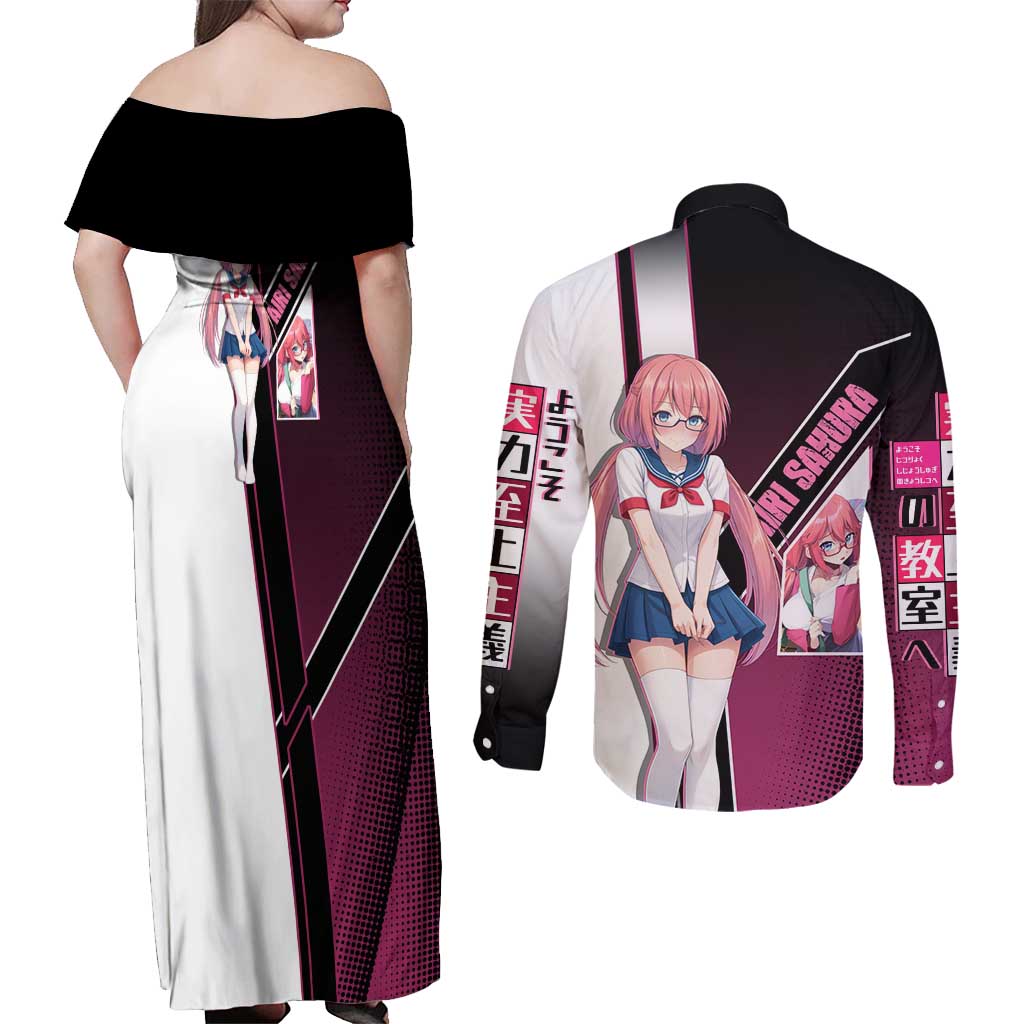 Airi Sakura Couples Matching Off Shoulder Maxi Dress and Long Sleeve Button Shirt Shy Moe-Inspired Anime Style