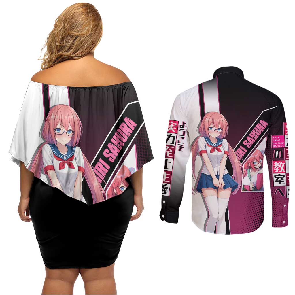 Airi Sakura Couples Matching Off Shoulder Short Dress and Long Sleeve Button Shirt Shy Moe-Inspired Anime Style