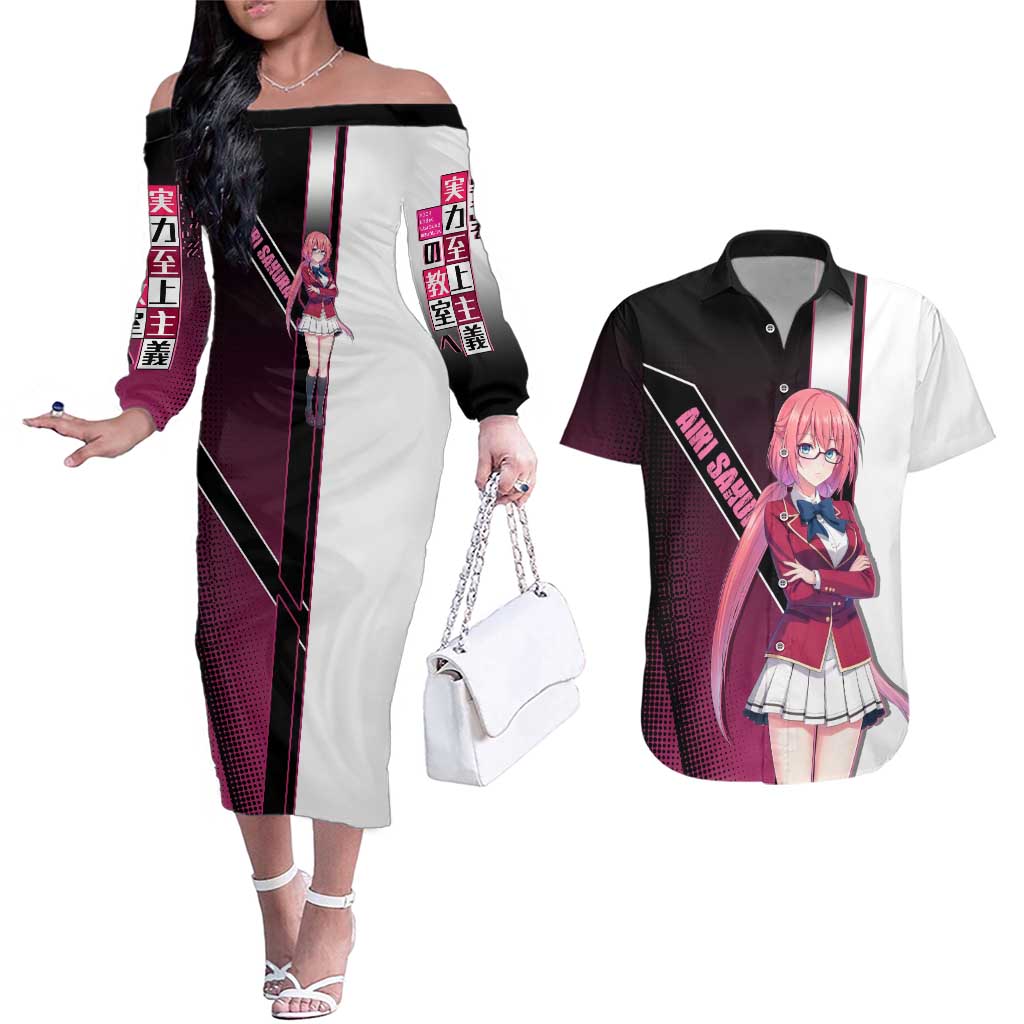 Airi Sakura Couples Matching Off The Shoulder Long Sleeve Dress and Hawaiian Shirt Shy Moe-Inspired Anime Style