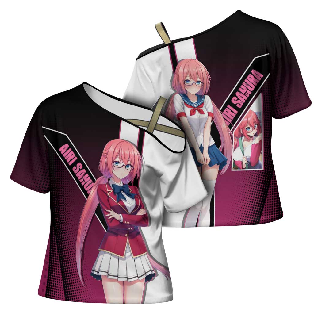 Airi Sakura Cross Shoulder Shirt Shy Moe-Inspired Anime Style