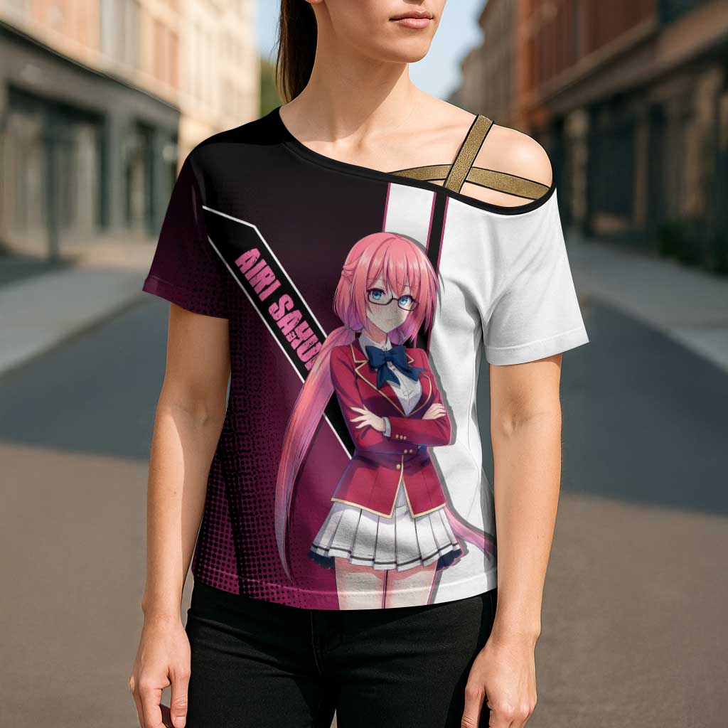 Airi Sakura Cross Shoulder Shirt Shy Moe-Inspired Anime Style