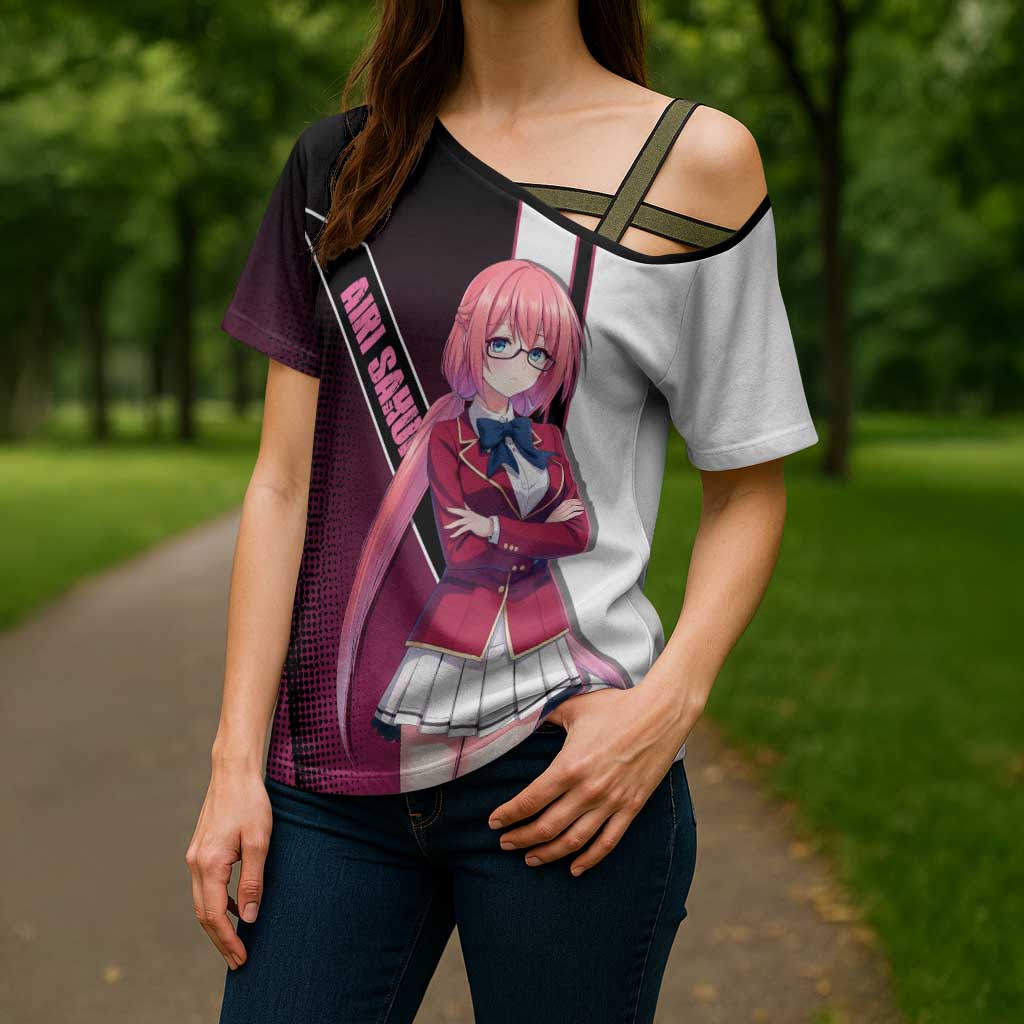 Airi Sakura Cross Shoulder Shirt Shy Moe-Inspired Anime Style