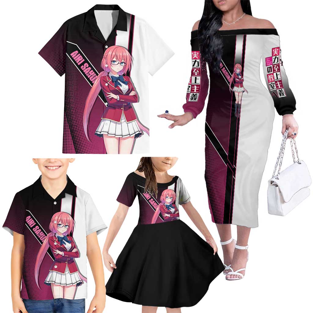 Airi Sakura Family Matching Off The Shoulder Long Sleeve Dress and Hawaiian Shirt Shy Moe-Inspired Anime Style