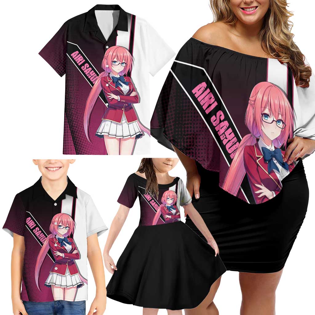 Airi Sakura Family Matching Off Shoulder Short Dress and Hawaiian Shirt Shy Moe-Inspired Anime Style