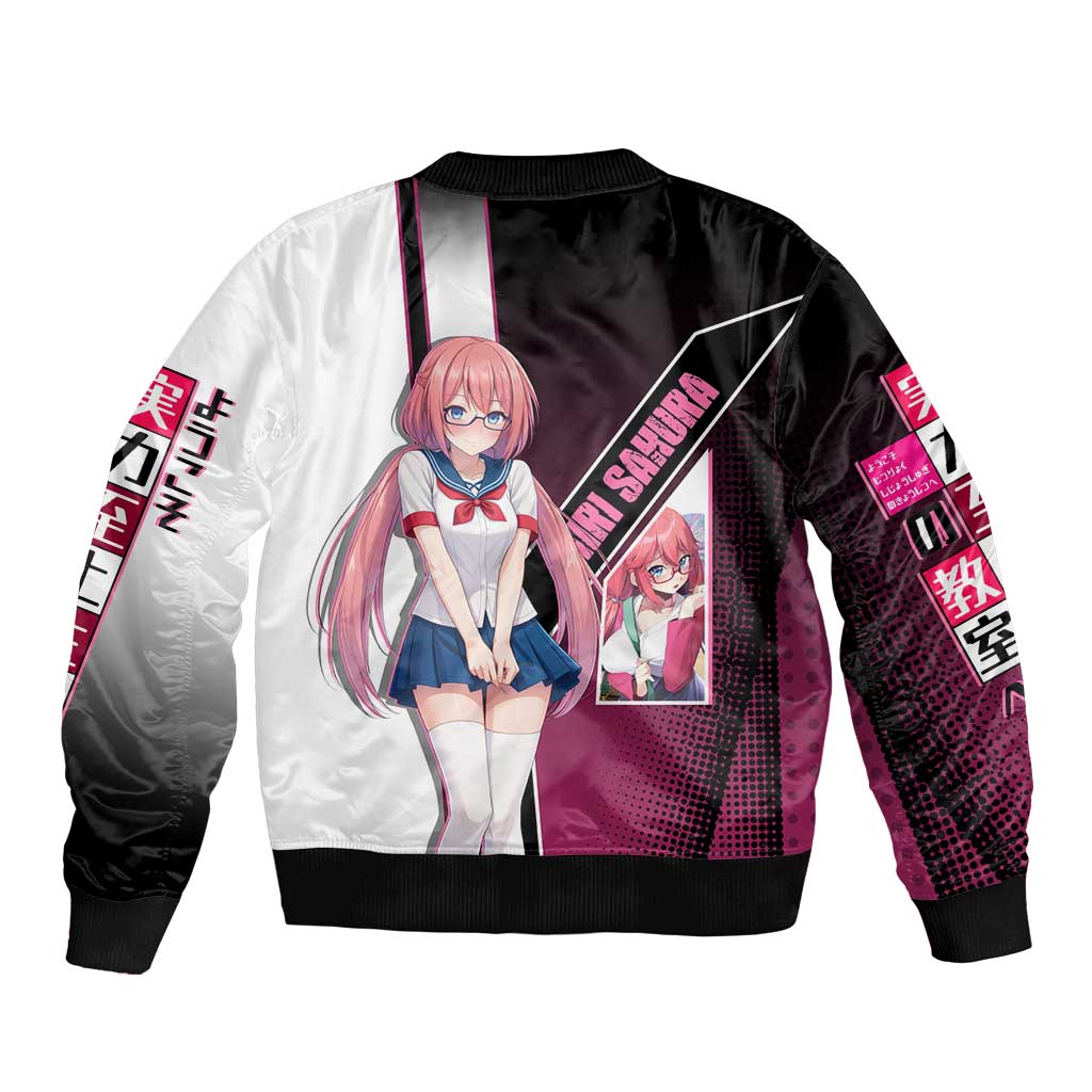 Airi Sakura Sleeve Zip Bomber Jacket Shy Moe-Inspired Anime Style