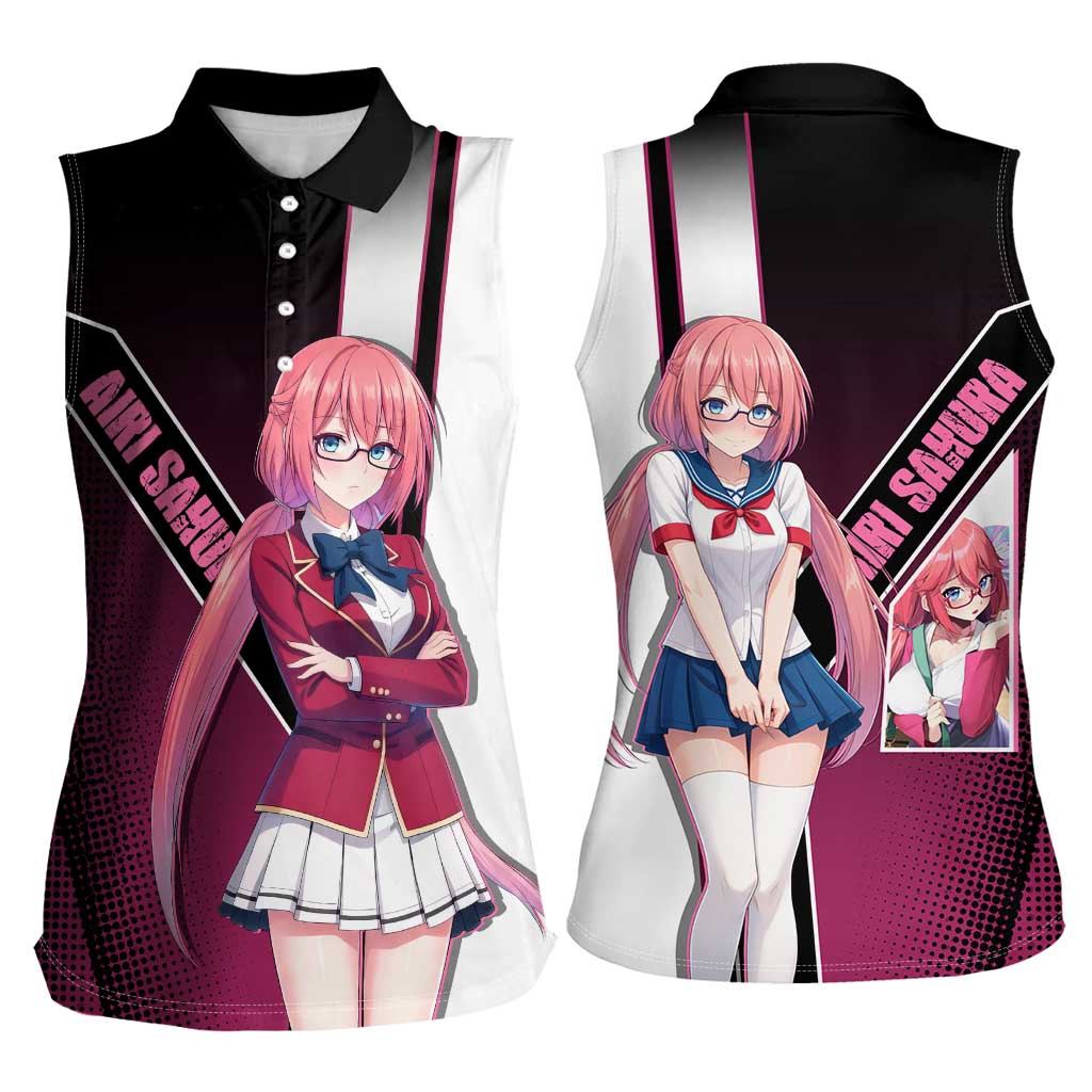 Airi Sakura Women Sleeveless Polo Shirt Shy Moe-Inspired Anime Style
