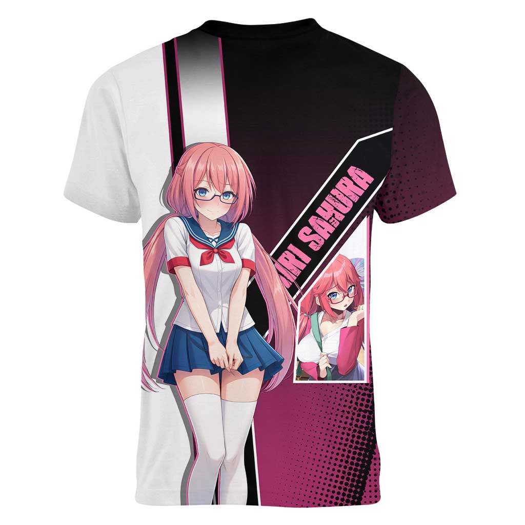 Airi Sakura Women V-Neck T-Shirt Shy Moe-Inspired Anime Style