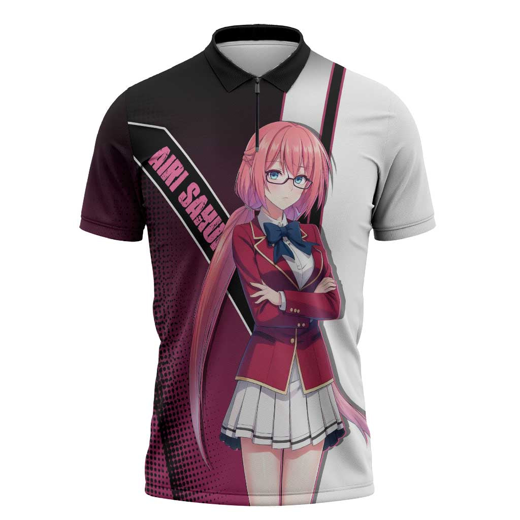 Airi Sakura Zipper Polo Shirt Shy Moe-Inspired Anime Style
