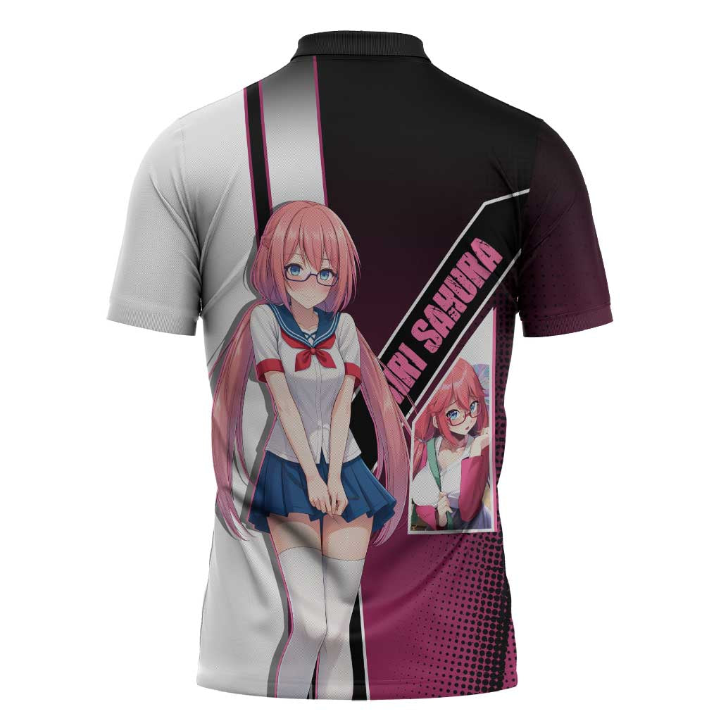 Airi Sakura Zipper Polo Shirt Shy Moe-Inspired Anime Style