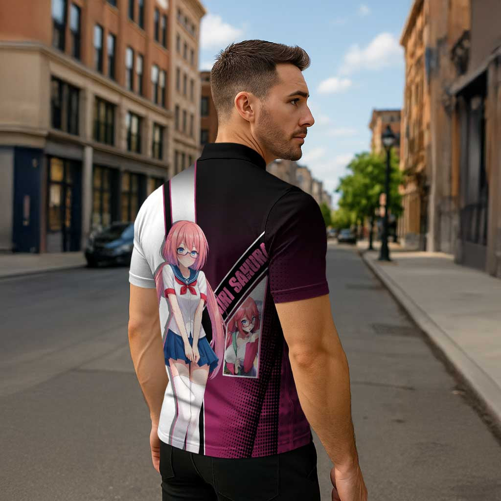 Airi Sakura Zipper Polo Shirt Shy Moe-Inspired Anime Style