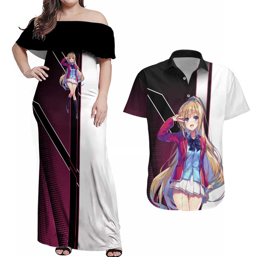Kei Karuizawa Couples Matching Off Shoulder Maxi Dress and Hawaiian Shirt Playful Modern School Anime Style