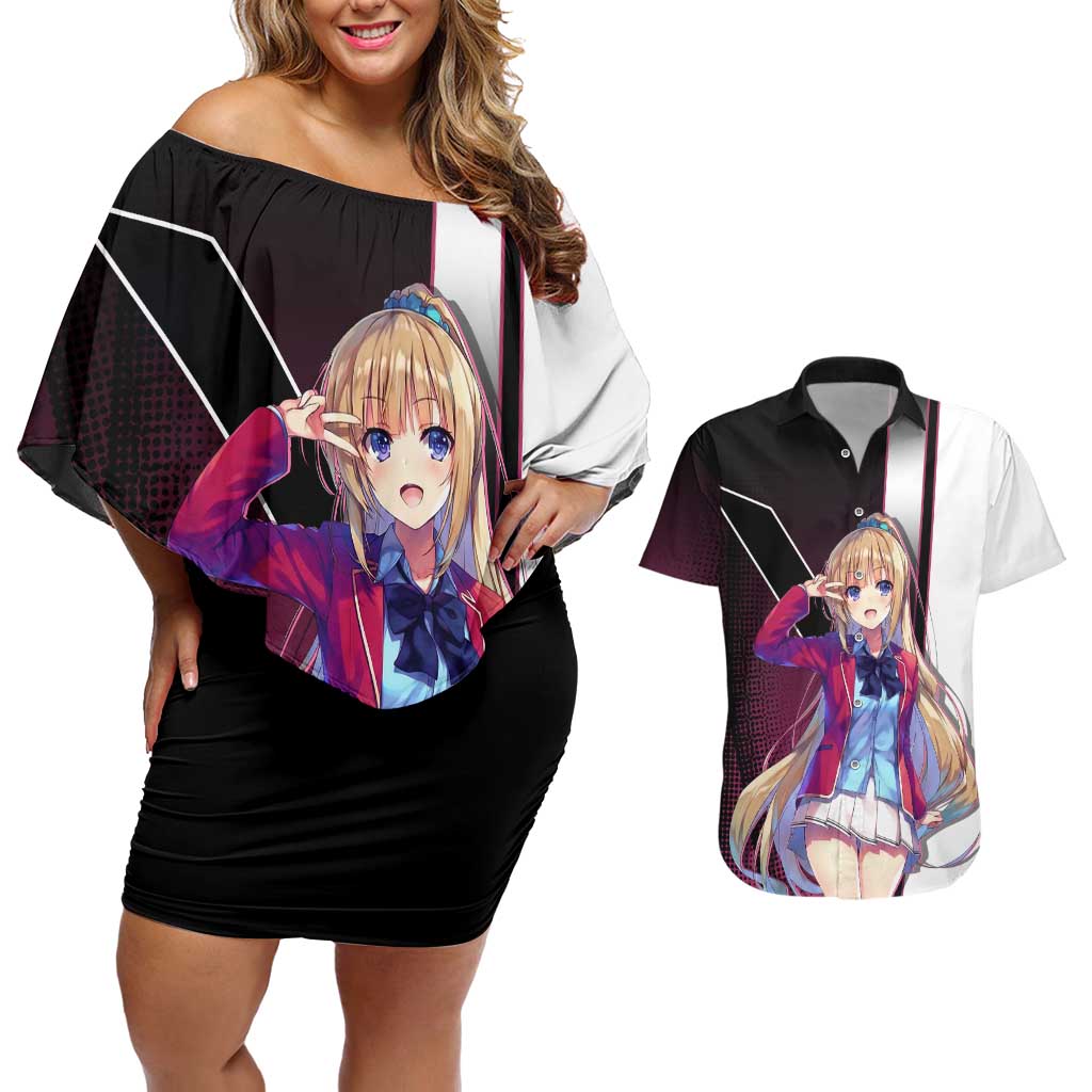 Kei Karuizawa Couples Matching Off Shoulder Short Dress and Hawaiian Shirt Playful Modern School Anime Style