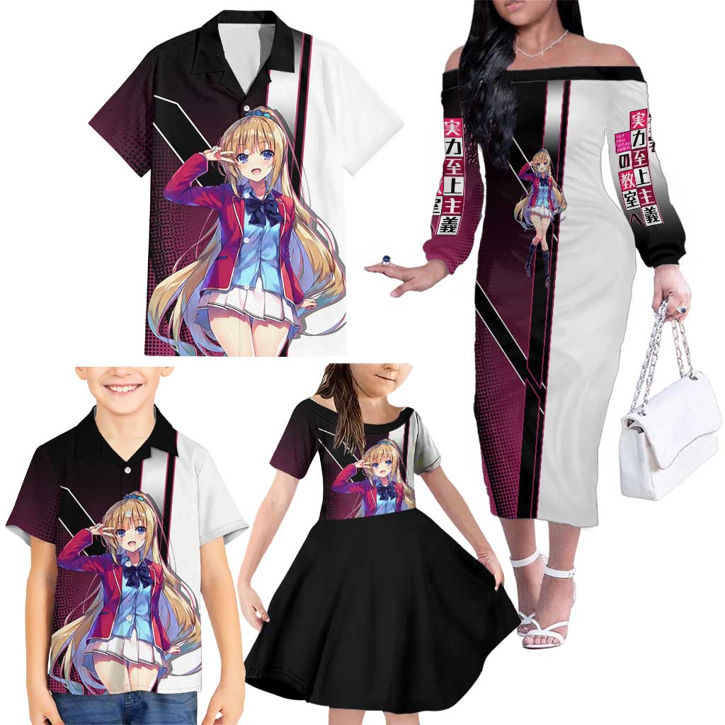 Kei Karuizawa Family Matching Off The Shoulder Long Sleeve Dress and Hawaiian Shirt Playful Modern School Anime Style