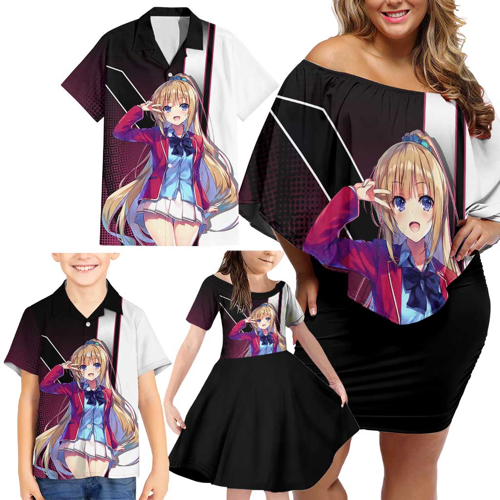 Kei Karuizawa Family Matching Off Shoulder Short Dress and Hawaiian Shirt Playful Modern School Anime Style