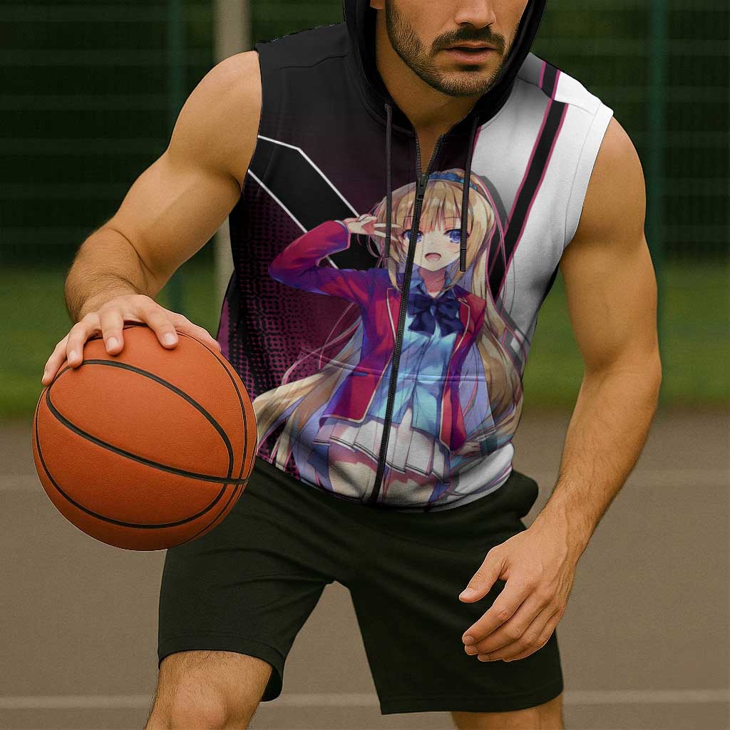 Kei Karuizawa Sleeveless Zip Hoodie Playful Modern School Anime Style