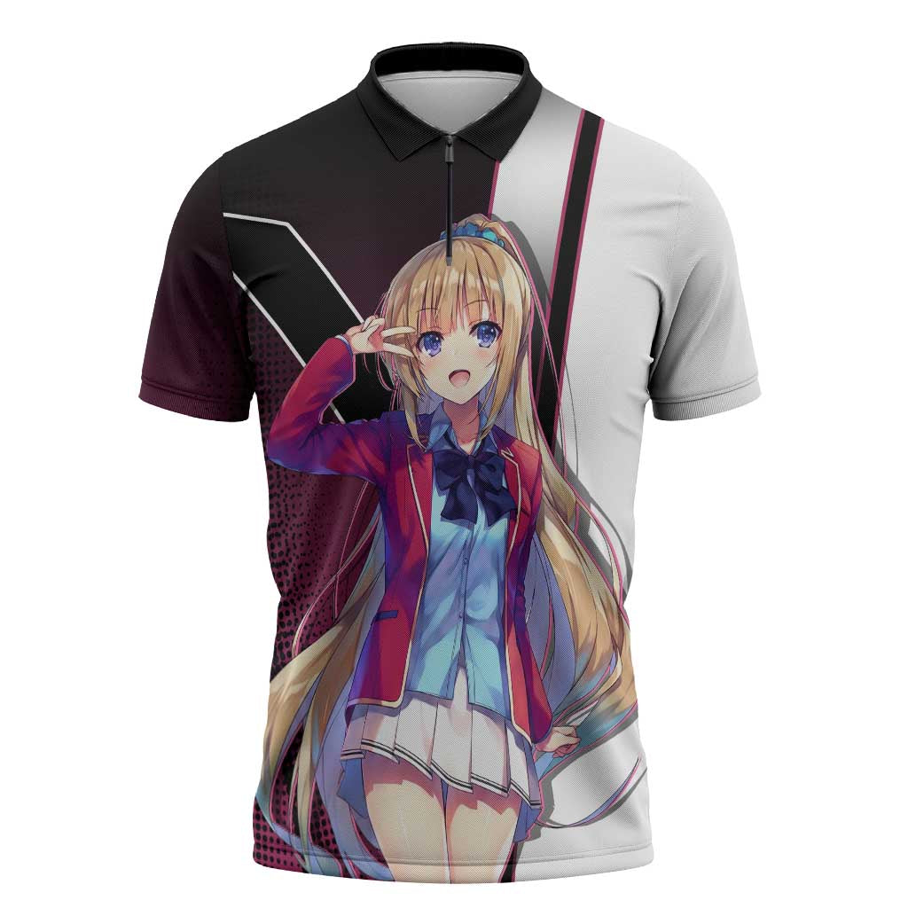 Kei Karuizawa Zipper Polo Shirt Playful Modern School Anime Style