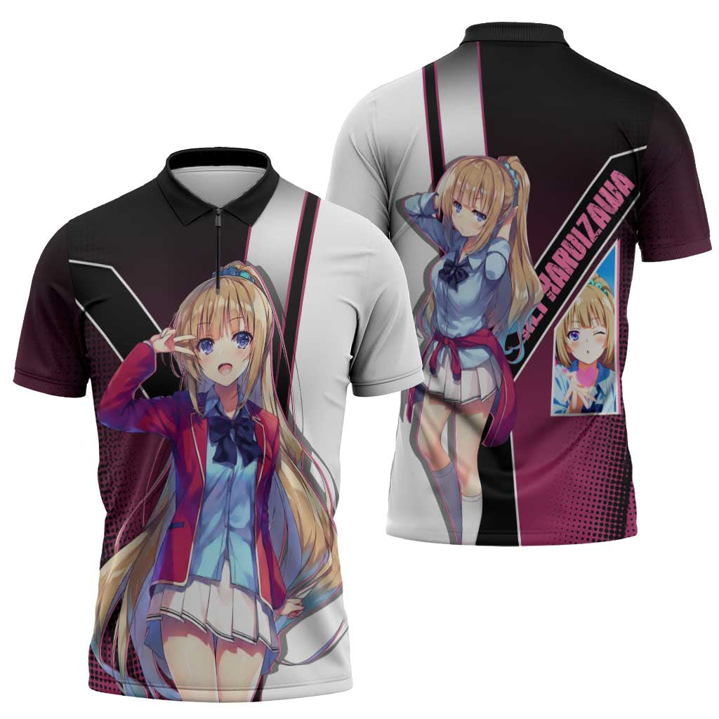 Kei Karuizawa Zipper Polo Shirt Playful Modern School Anime Style