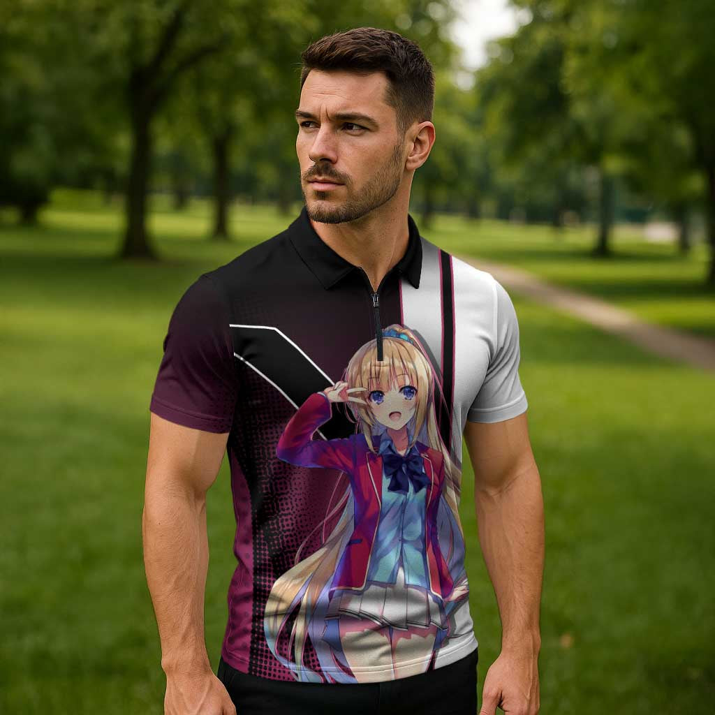 Kei Karuizawa Zipper Polo Shirt Playful Modern School Anime Style