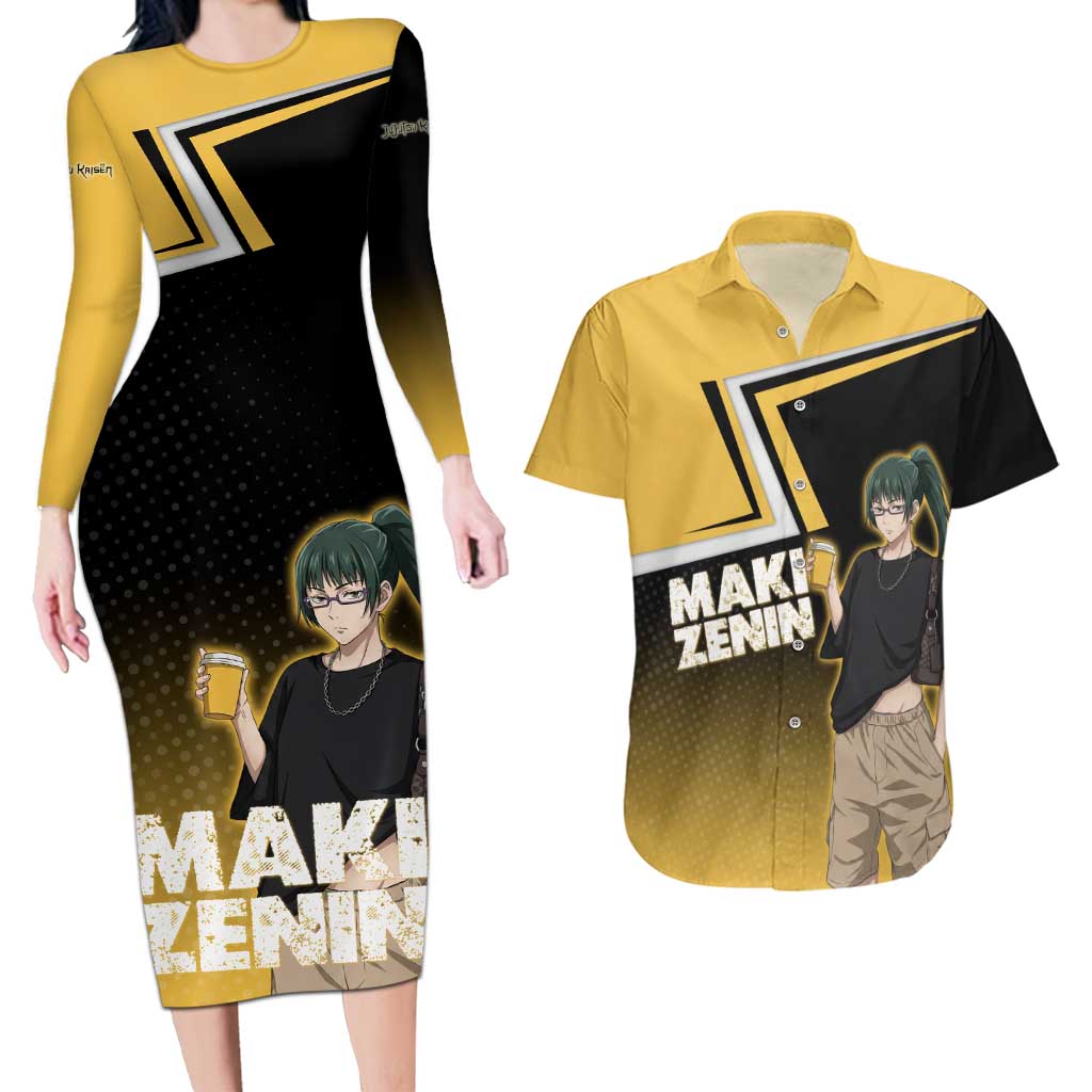 Maki Zenin Couples Matching Long Sleeve Bodycon Dress and Hawaiian Shirt Jujutsu Kaisen Streetwear Style