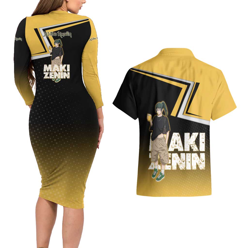 Maki Zenin Couples Matching Long Sleeve Bodycon Dress and Hawaiian Shirt Jujutsu Kaisen Streetwear Style