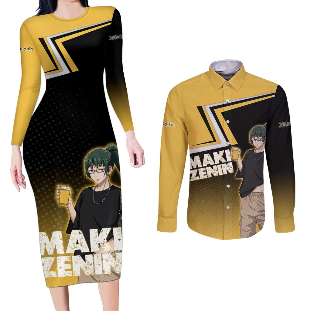 Maki Zenin Couples Matching Long Sleeve Bodycon Dress and Long Sleeve Button Shirt Jujutsu Kaisen Streetwear Style
