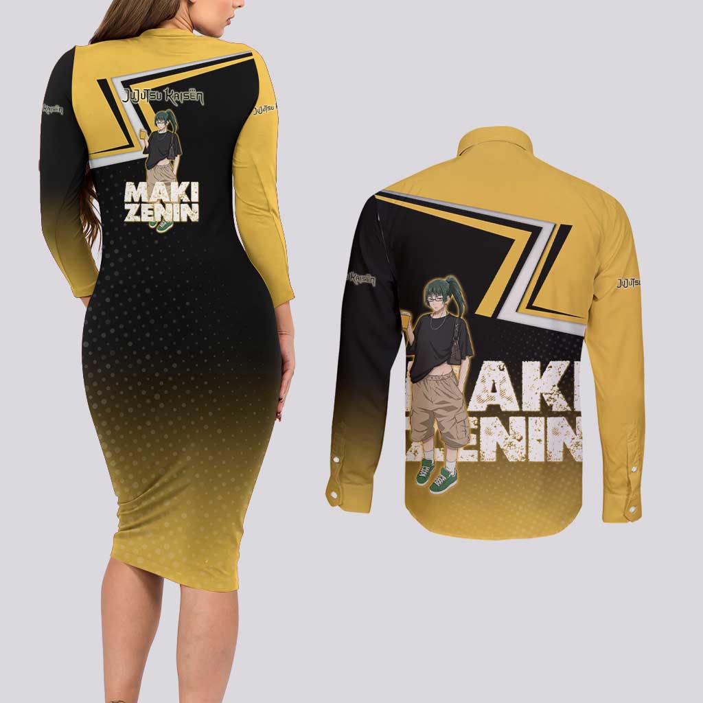 Maki Zenin Couples Matching Long Sleeve Bodycon Dress and Long Sleeve Button Shirt Jujutsu Kaisen Streetwear Style