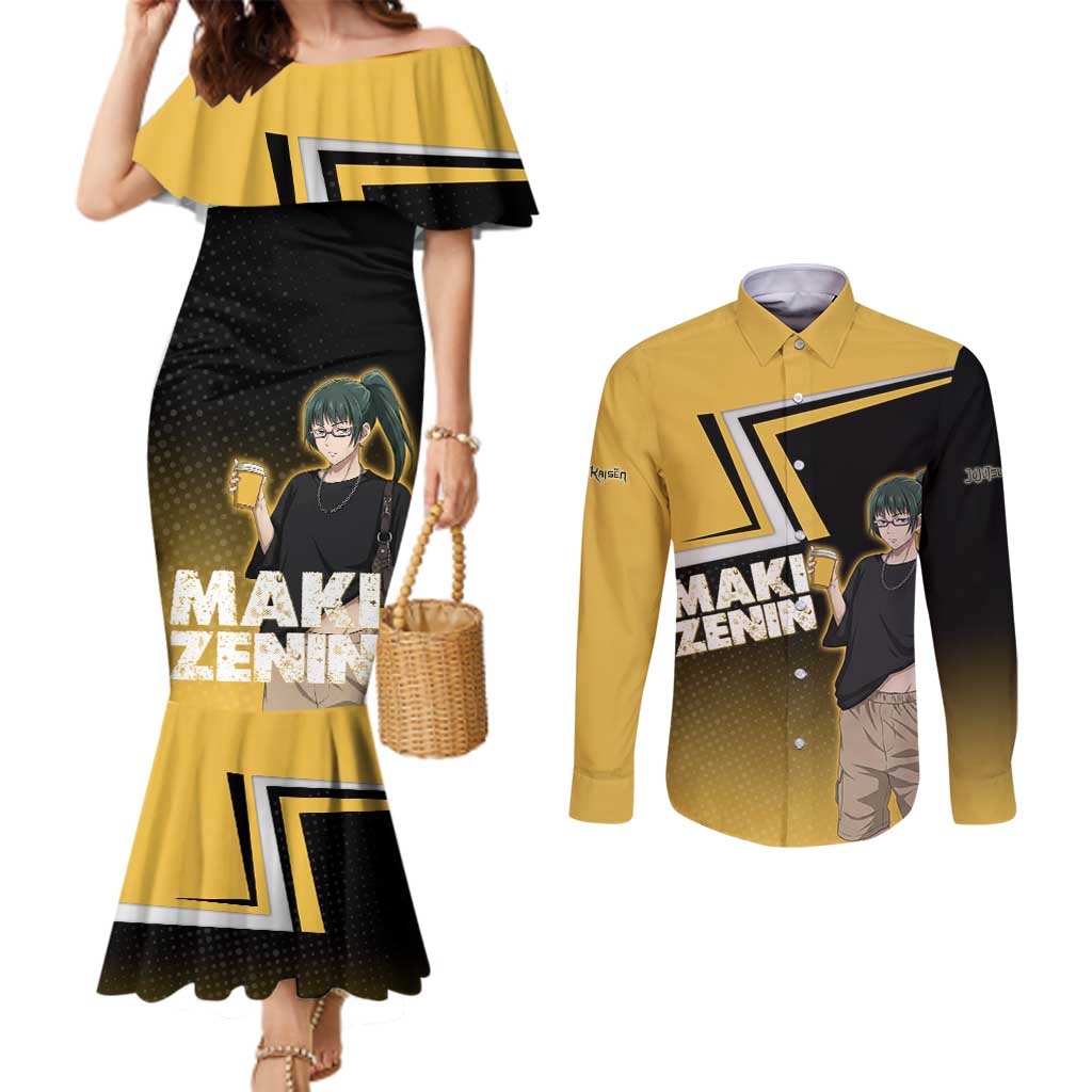 Maki Zenin Couples Matching Mermaid Dress and Long Sleeve Button Shirt Jujutsu Kaisen Streetwear Style