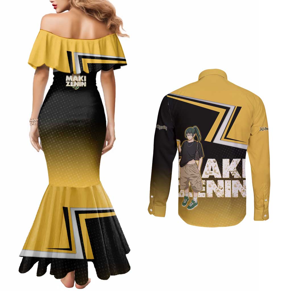 Maki Zenin Couples Matching Mermaid Dress and Long Sleeve Button Shirt Jujutsu Kaisen Streetwear Style