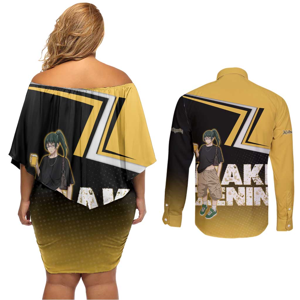 Maki Zenin Couples Matching Off Shoulder Short Dress and Long Sleeve Button Shirt Jujutsu Kaisen Streetwear Style