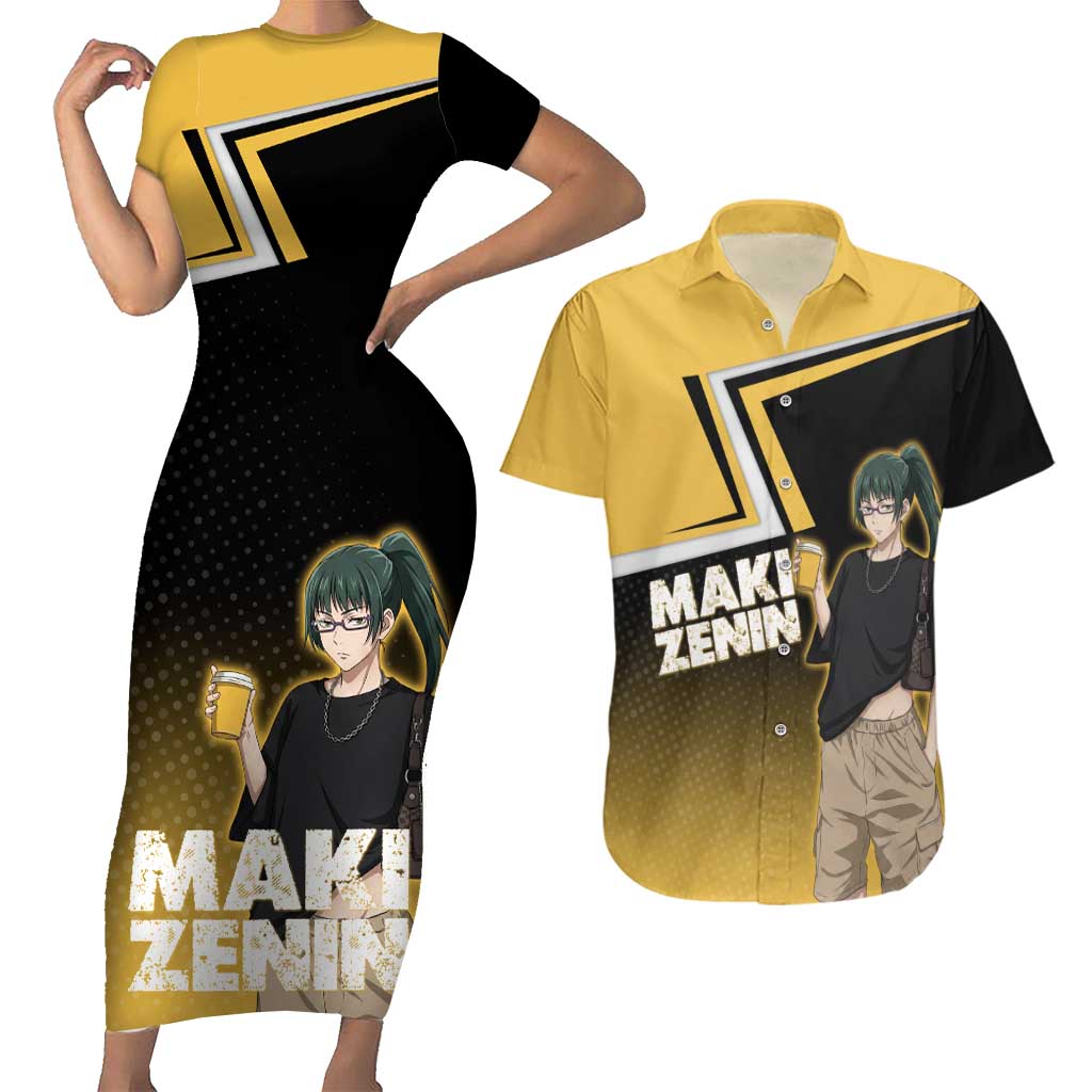 Maki Zenin Couples Matching Short Sleeve Bodycon Dress and Hawaiian Shirt Jujutsu Kaisen Streetwear Style