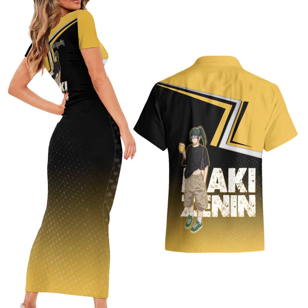 Maki Zenin Couples Matching Short Sleeve Bodycon Dress and Hawaiian Shirt Jujutsu Kaisen Streetwear Style